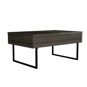 Homeroots 39" Espresso And Black Wood And Metal Lift Top Coffee Table With Drawer   535055