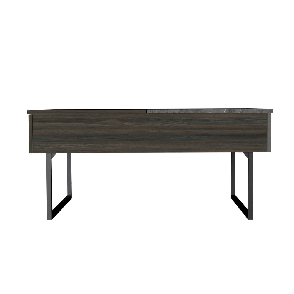 Homeroots 39" Espresso And Black Wood And Metal Lift Top Coffee Table With Drawer   535055