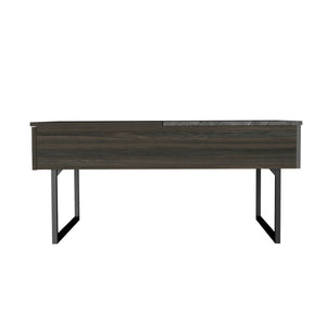 Homeroots 39" Espresso And Black Wood And Metal Lift Top Coffee Table With Drawer   535055