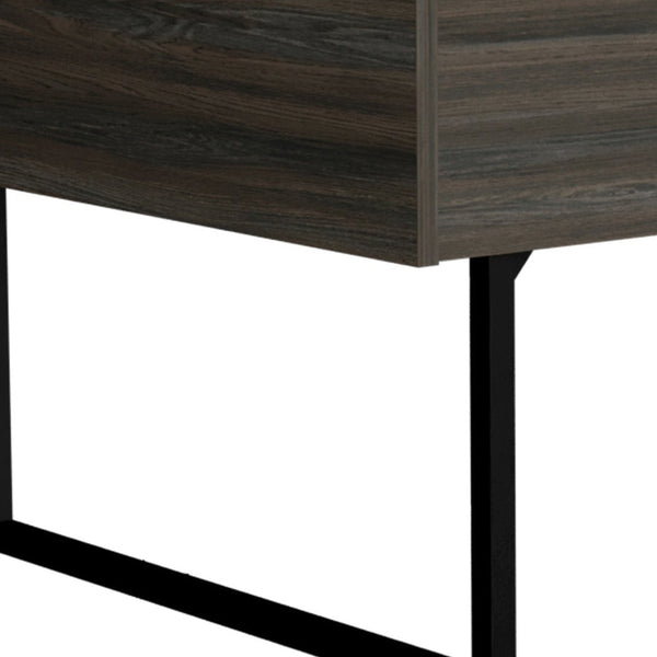 Homeroots 39" Espresso And Black Wood And Metal Lift Top Coffee Table With Drawer   535055