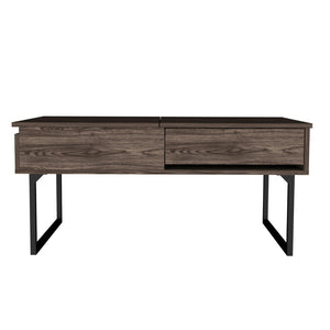 HomeRoots 40" Walnut Lift Top Coffee Table with Black Metal Sled Base, Hidden Storage & Modern Design 535056