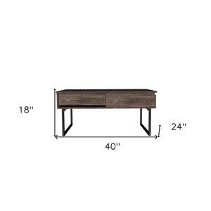 HomeRoots 40" Walnut Lift Top Coffee Table with Black Metal Sled Base, Hidden Storage & Modern Design 535056