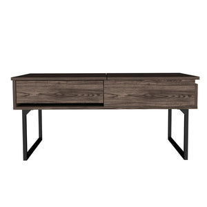 HomeRoots 40" Walnut Lift Top Coffee Table with Black Metal Sled Base, Hidden Storage & Modern Design 535056