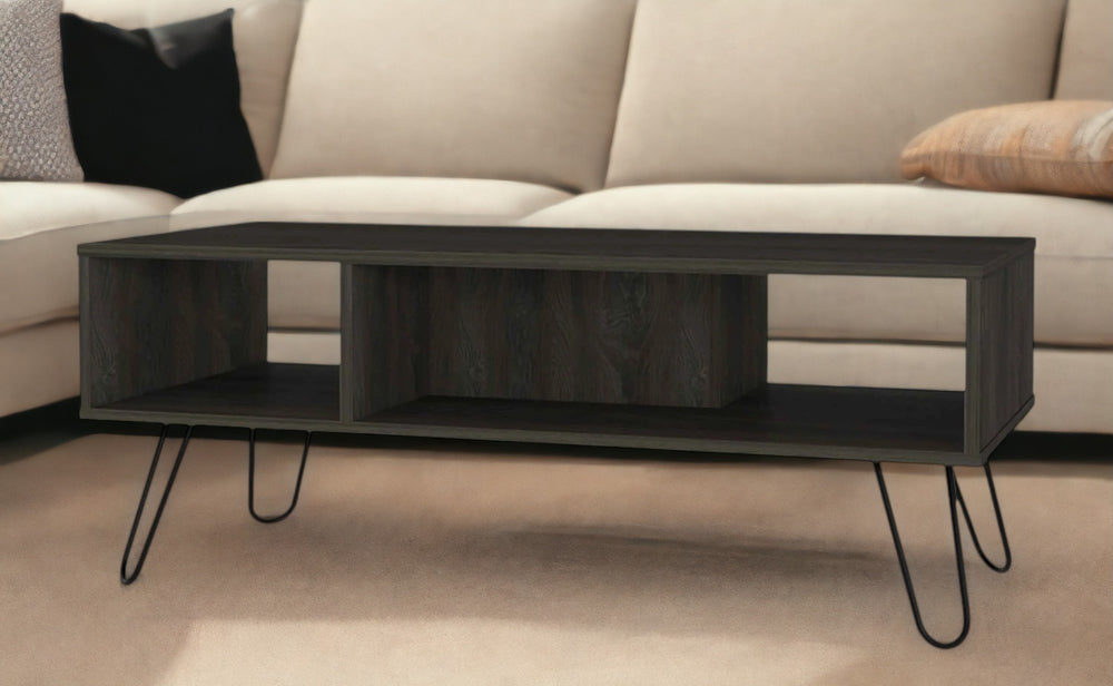 Homeroots 40" Espresso And Black Wood And Metal Coffee Table With Shelf   535057