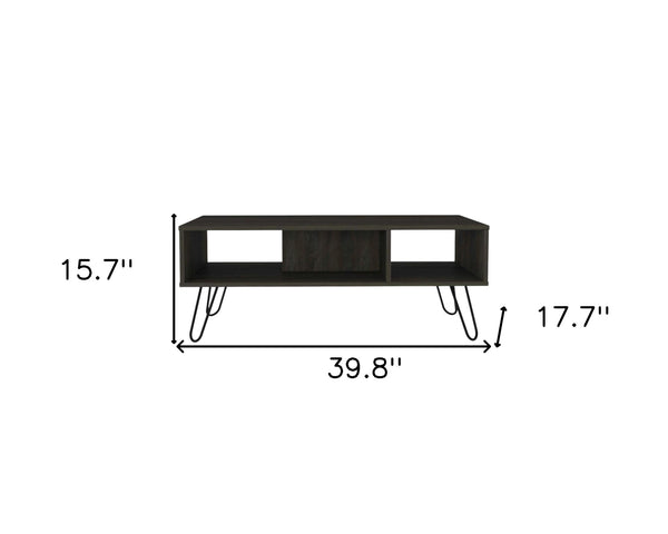 Homeroots 40" Espresso And Black Wood And Metal Coffee Table With Shelf   535057