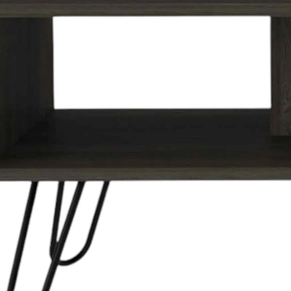 Homeroots 40" Espresso And Black Wood And Metal Coffee Table With Shelf   535057