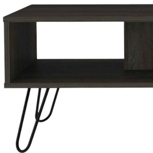Homeroots 40" Espresso And Black Wood And Metal Coffee Table With Shelf   535057