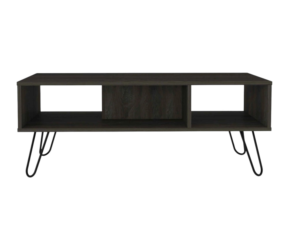 Homeroots 40" Espresso And Black Wood And Metal Coffee Table With Shelf   535057