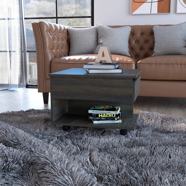 HomeRoots 22" Espresso Wood Lift-Top Coffee Table with Wheels for Versatile Storage & Modern Style Solutions 535058