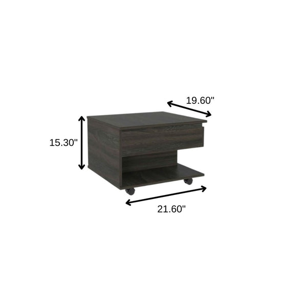 HomeRoots 22" Espresso Wood Lift-Top Coffee Table with Wheels for Versatile Storage & Modern Style Solutions 535058