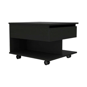 HomeRoots 22" Black Wood Lift-Top Coffee Table on Wheels for Stylish Storage and Versatile Living Room Use 535060