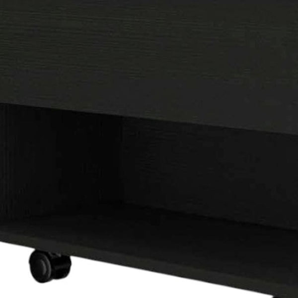 HomeRoots 22" Black Wood Lift-Top Coffee Table on Wheels for Stylish Storage and Versatile Living Room Use 535060