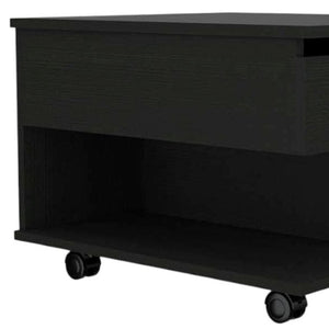 HomeRoots 22" Black Wood Lift-Top Coffee Table on Wheels for Stylish Storage and Versatile Living Room Use 535060