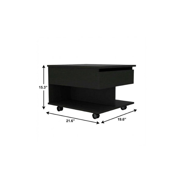 HomeRoots 22" Black Wood Lift-Top Coffee Table on Wheels for Stylish Storage and Versatile Living Room Use 535060