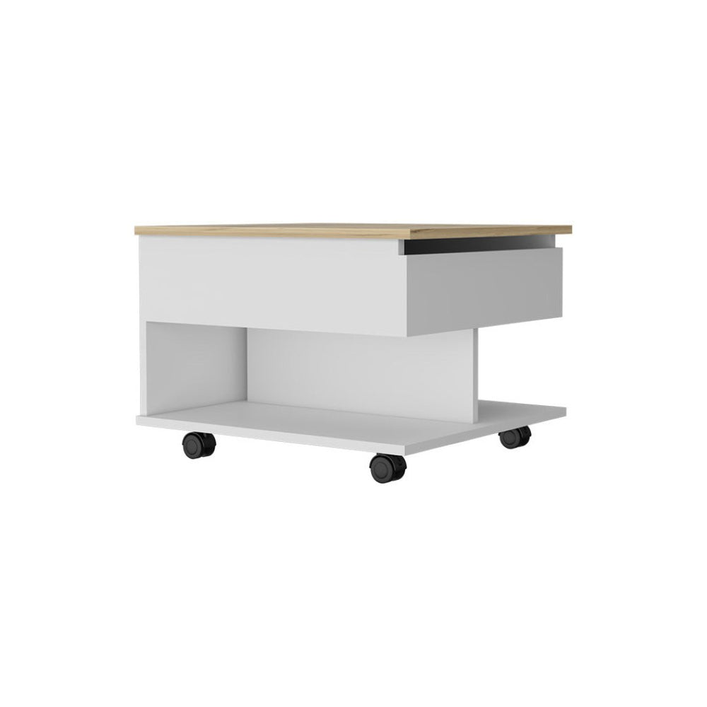 HomeRoots 22" Natural & White Lift-Top Coffee Table with Two Shelves – Stylish Storage for Small Spaces! 535061