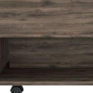 HomeRoots 22" Brown Rectangular Lift-Top Coffee Table with Hidden Storage, Wheels, and Modern Design Features 535062