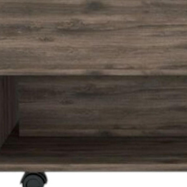 HomeRoots 22" Brown Rectangular Lift-Top Coffee Table with Hidden Storage, Wheels, and Modern Design Features 535062