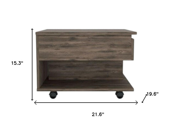 HomeRoots 22" Brown Rectangular Lift-Top Coffee Table with Hidden Storage, Wheels, and Modern Design Features 535062