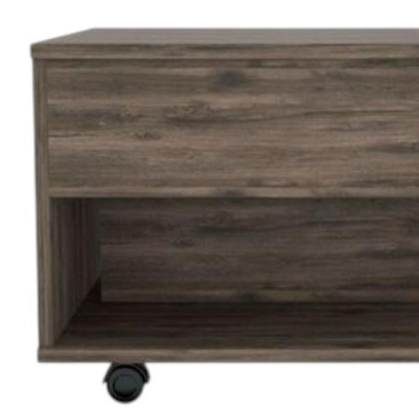 HomeRoots 22" Brown Rectangular Lift-Top Coffee Table with Hidden Storage, Wheels, and Modern Design Features 535062
