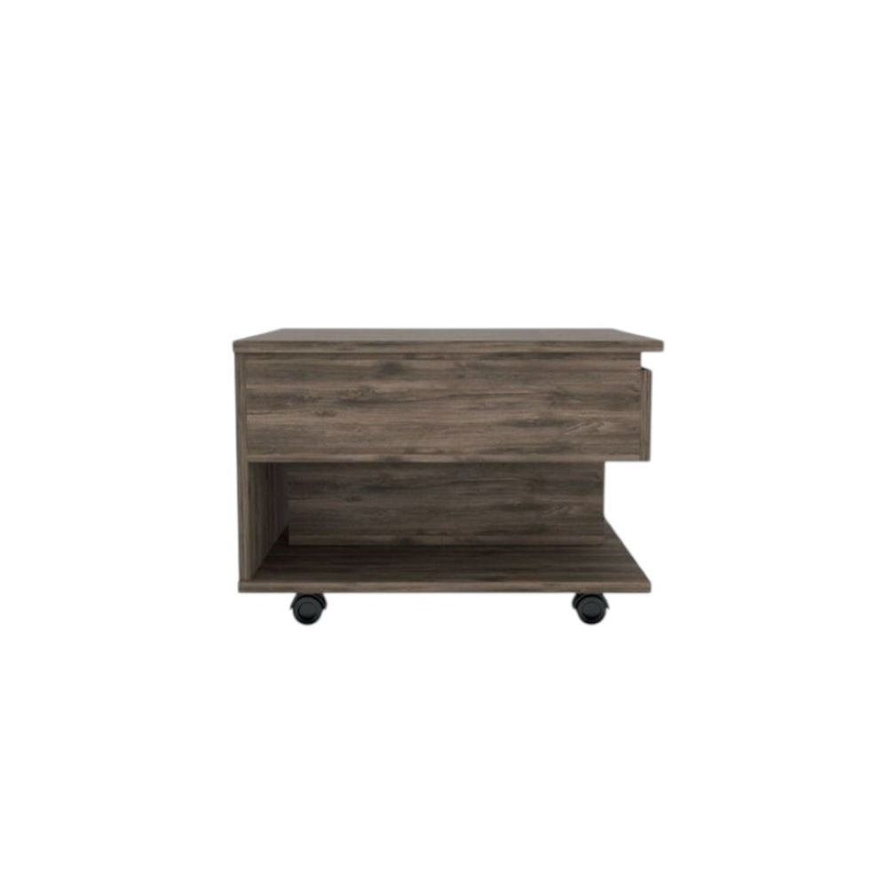 HomeRoots 22" Brown Rectangular Lift-Top Coffee Table with Hidden Storage, Wheels, and Modern Design Features 535062
