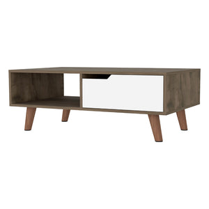 Homeroots 40" Brown And Brown And White Wood Coffee Table With Drawer And Shelf   535065