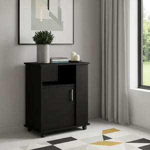 HomeRoots 29" Sleek Black Wood Accent Cabinet - Stylish Single-Door Storage for Modern Home Décor Needs 535067
