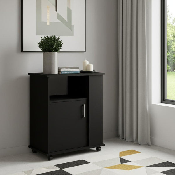 HomeRoots 29" Sleek Black Wood Accent Cabinet - Stylish Single-Door Storage for Modern Home Décor Needs 535067