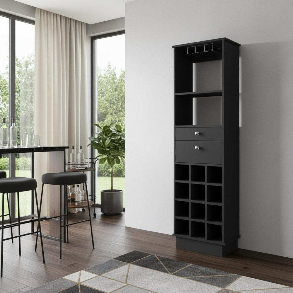 HomeRoots 63" Black Wood Bar Cabinet - Stylish Storage Solution with Modern Design for Any Living Space 535070