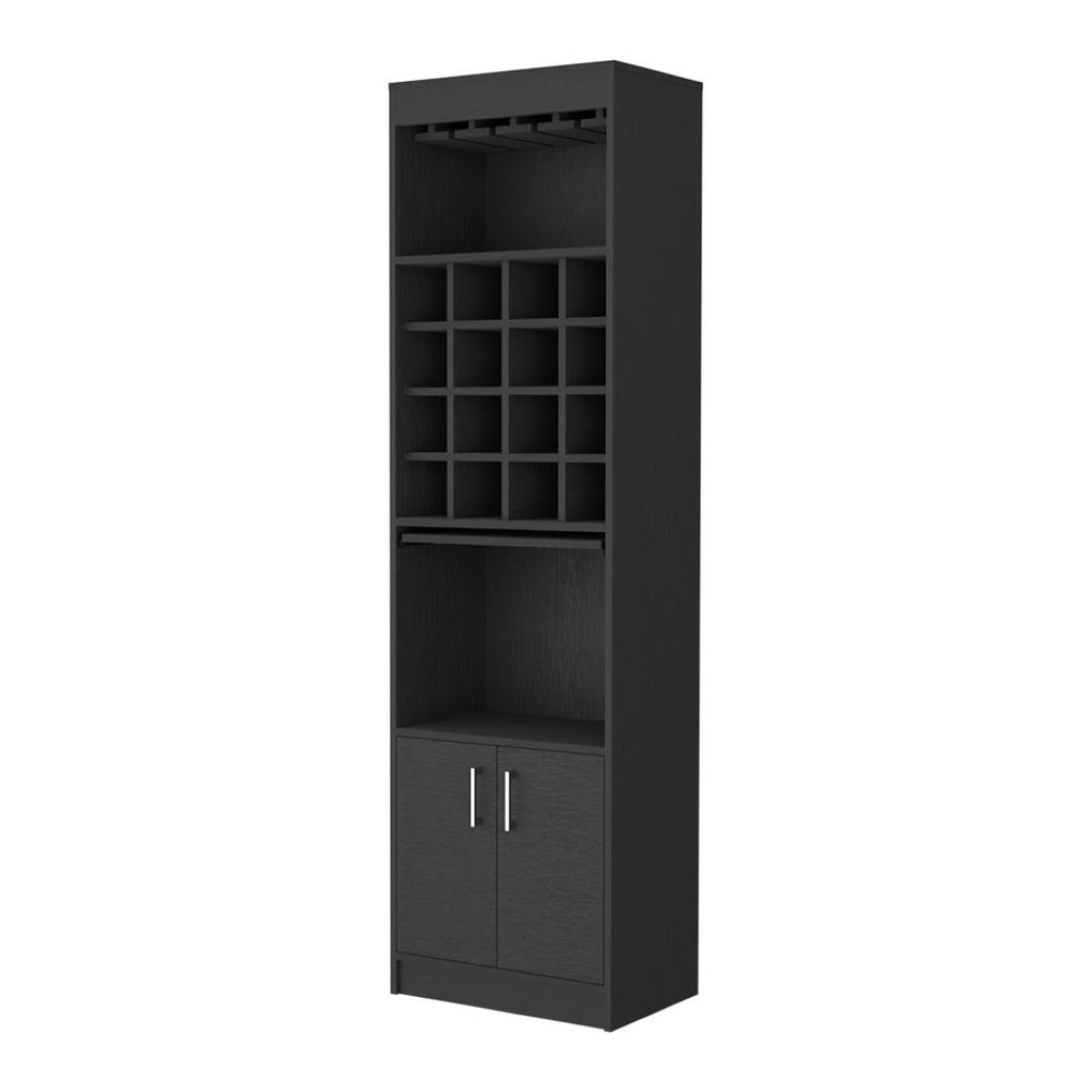 HomeRoots 71" Sleek Black Wood Bar Cabinet - Modern Two-Door Design for Elegant Storage in Any Space 535071