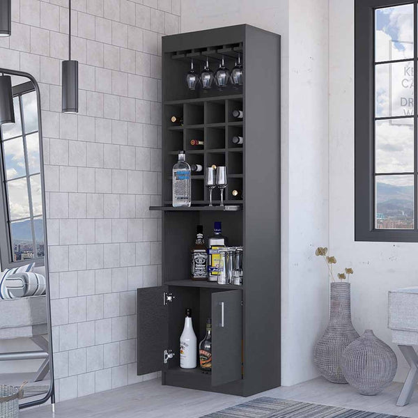 HomeRoots 71" Sleek Black Wood Bar Cabinet - Modern Two-Door Design for Elegant Storage in Any Space 535071