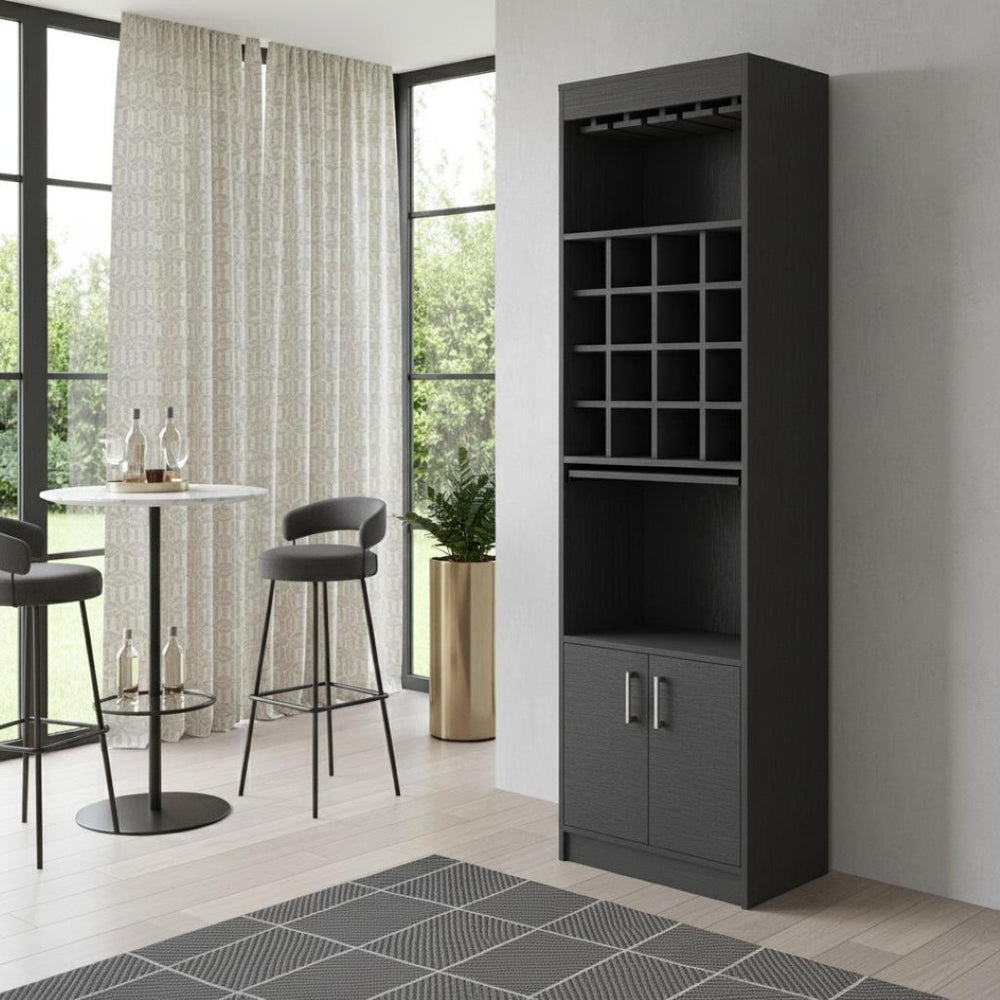 HomeRoots 71" Sleek Black Wood Bar Cabinet - Modern Two-Door Design for Elegant Storage in Any Space 535071