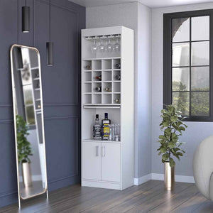 HomeRoots 71" White Wood Bar Cabinet – Stylish Space-Saving Storage for Beverages & Glassware in Modern Homes 535072