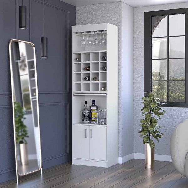 HomeRoots 71" White Wood Bar Cabinet – Stylish Space-Saving Storage for Beverages & Glassware in Modern Homes 535072