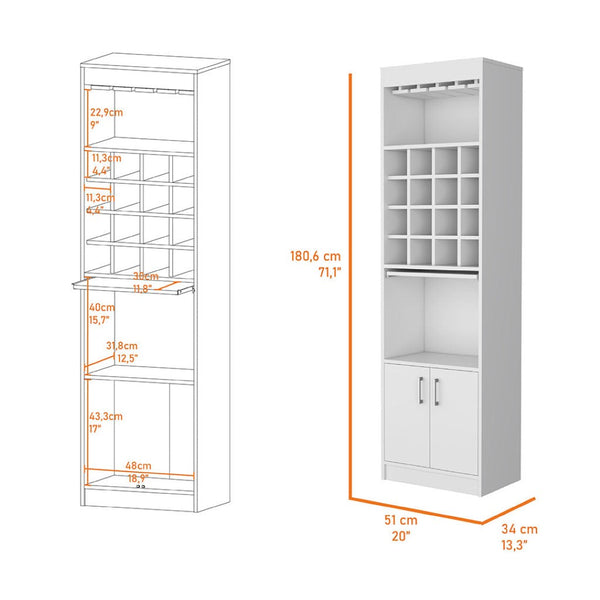 HomeRoots 71" White Wood Bar Cabinet – Stylish Space-Saving Storage for Beverages & Glassware in Modern Homes 535072