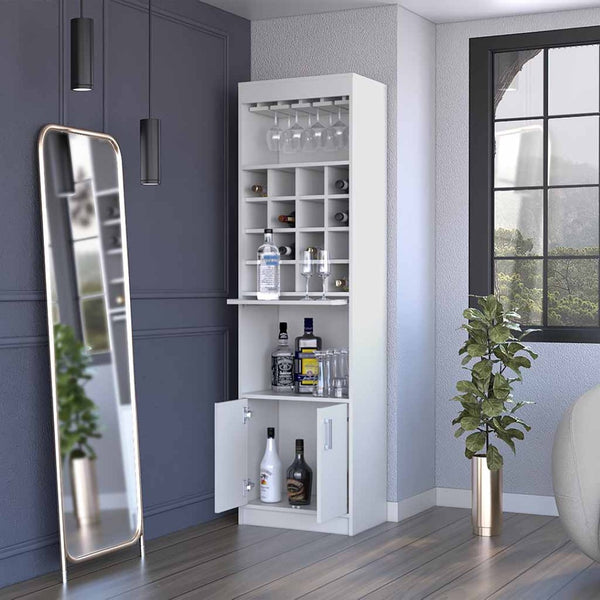 HomeRoots 71" White Wood Bar Cabinet – Stylish Space-Saving Storage for Beverages & Glassware in Modern Homes 535072