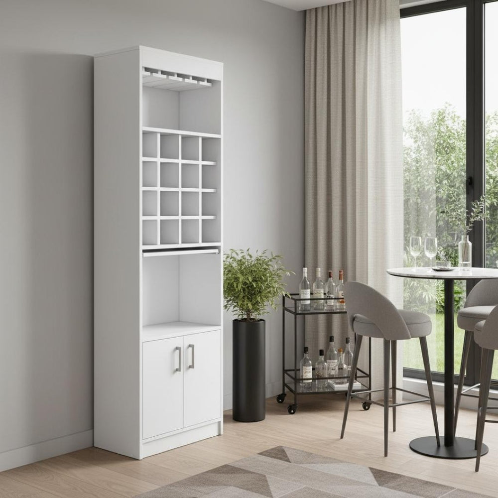 HomeRoots 71" White Wood Bar Cabinet – Stylish Space-Saving Storage for Beverages & Glassware in Modern Homes 535072