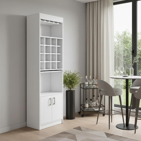 HomeRoots 71" White Wood Bar Cabinet – Stylish Space-Saving Storage for Beverages & Glassware in Modern Homes 535072