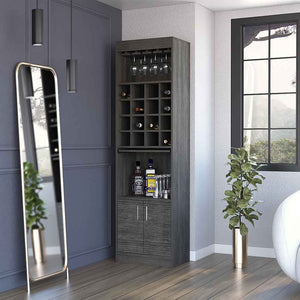 HomeRoots 71" Dark Gray Wood Bar Cabinet - Tall, Stylish Storage Solution for Modern Homes & Entertaining Needs 535073
