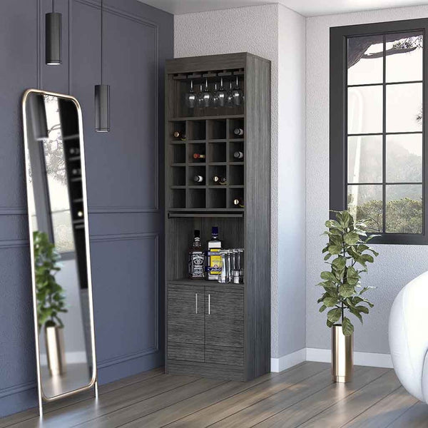 HomeRoots 71" Dark Gray Wood Bar Cabinet - Tall, Stylish Storage Solution for Modern Homes & Entertaining Needs 535073