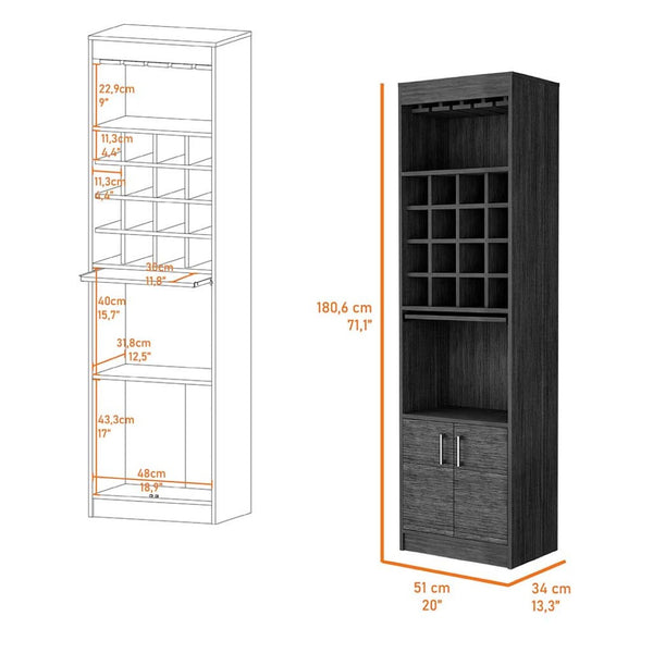 HomeRoots 71" Dark Gray Wood Bar Cabinet - Tall, Stylish Storage Solution for Modern Homes & Entertaining Needs 535073