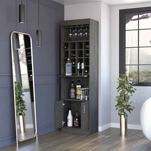 HomeRoots 71" Dark Gray Wood Bar Cabinet - Tall, Stylish Storage Solution for Modern Homes & Entertaining Needs 535073