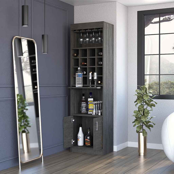 HomeRoots 71" Dark Gray Wood Bar Cabinet - Tall, Stylish Storage Solution for Modern Homes & Entertaining Needs 535073