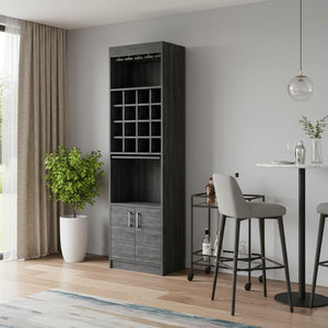 HomeRoots 71" Dark Gray Wood Bar Cabinet - Tall, Stylish Storage Solution for Modern Homes & Entertaining Needs 535073