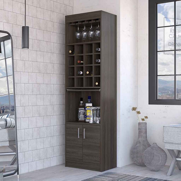 HomeRoots 71" Espresso Wood Bar Cabinet - Stylish & Space-Saving Storage Solution for Modern Homes & Entertaining 535075