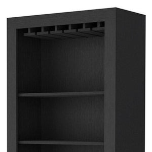 HomeRoots 69" Black Wood Bar Cabinet - Modern Storage for Wine, Spirits & Glassware in Contemporary Style 535077