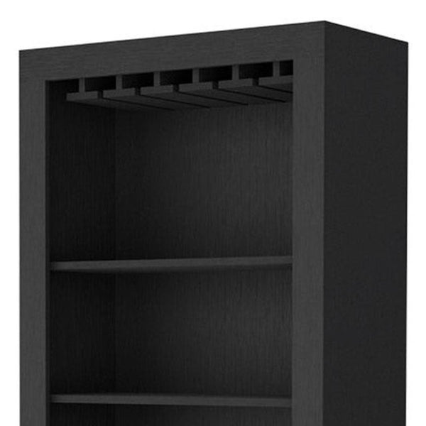HomeRoots 69" Black Wood Bar Cabinet - Modern Storage for Wine, Spirits & Glassware in Contemporary Style 535077