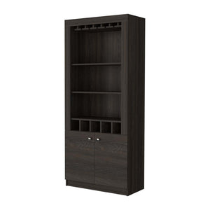 HomeRoots 69" Espresso Wood Bar Cabinet - Stylish Two-Door Storage Solution for Wine & Glassware in Any Room 535078