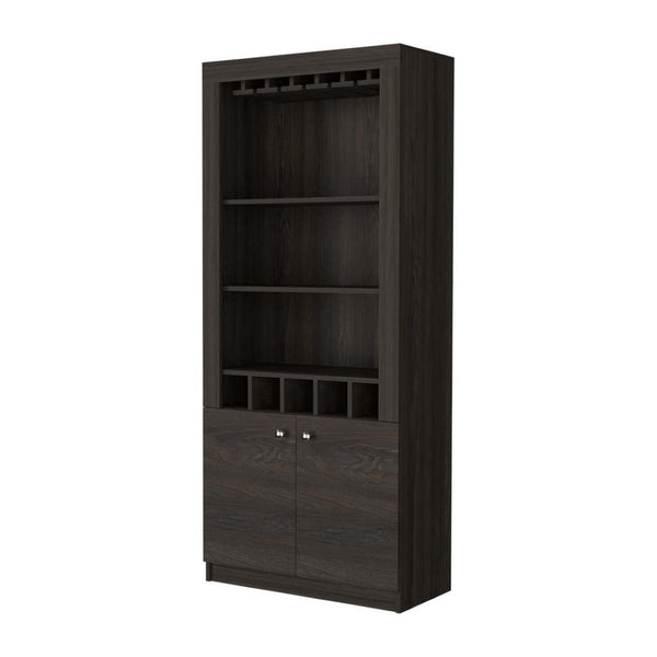 HomeRoots 69" Espresso Wood Bar Cabinet - Stylish Two-Door Storage Solution for Wine & Glassware in Any Room 535078