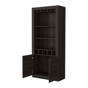 HomeRoots 69" Espresso Wood Bar Cabinet - Stylish Two-Door Storage Solution for Wine & Glassware in Any Room 535078