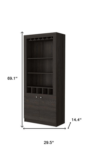 HomeRoots 69" Espresso Wood Bar Cabinet - Stylish Two-Door Storage Solution for Wine & Glassware in Any Room 535078